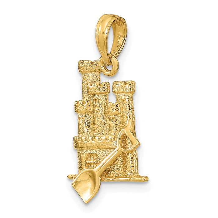 Million Charms 14K Yellow Gold Themed 3-D Sand Castle With Shovel Charm