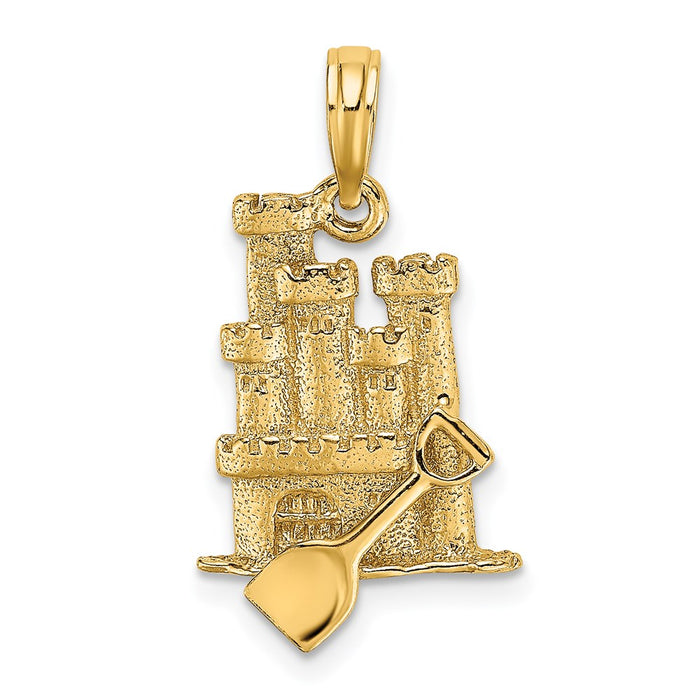 Million Charms 14K Yellow Gold Themed 3-D Sand Castle With Shovel Charm