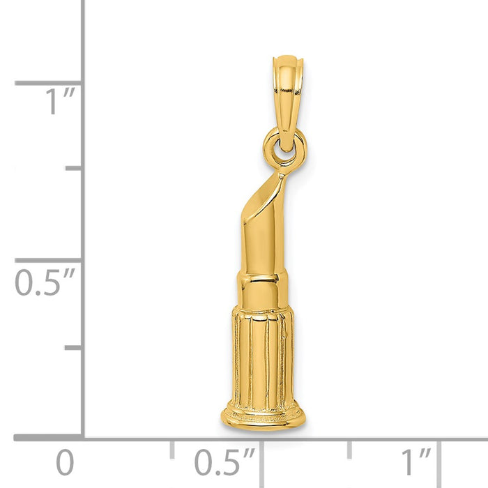 Million Charms 14K Yellow Gold Themed 2-D Polished Lipstick Tube Charm