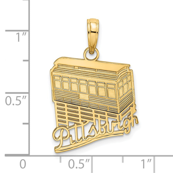 Million Charms 14K Yellow Gold Themed Pittsburgh Incline (Tram/Cable Car) Charm