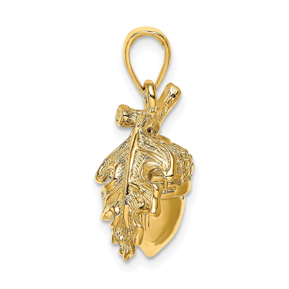 Million Charms 14K Yellow Gold Themed 3-D Acorn With Single Leaf