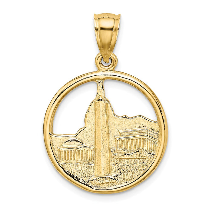 Million Charms 14K Yellow Gold Themed 3-D Washington D.C. Skyline In Frame Charm