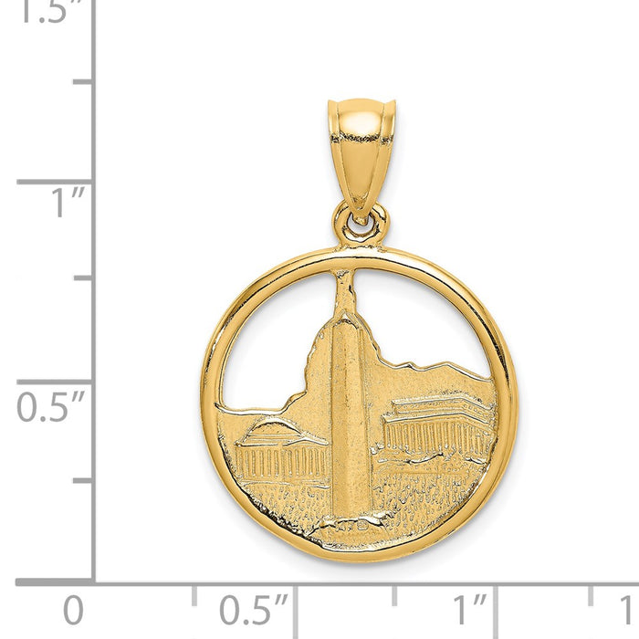 Million Charms 14K Yellow Gold Themed 3-D Washington D.C. Skyline In Frame Charm