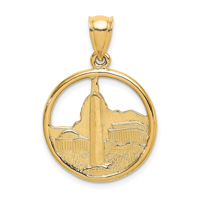 Million Charms 14K Yellow Gold Themed 3-D Washington D.C. Skyline In Frame Charm