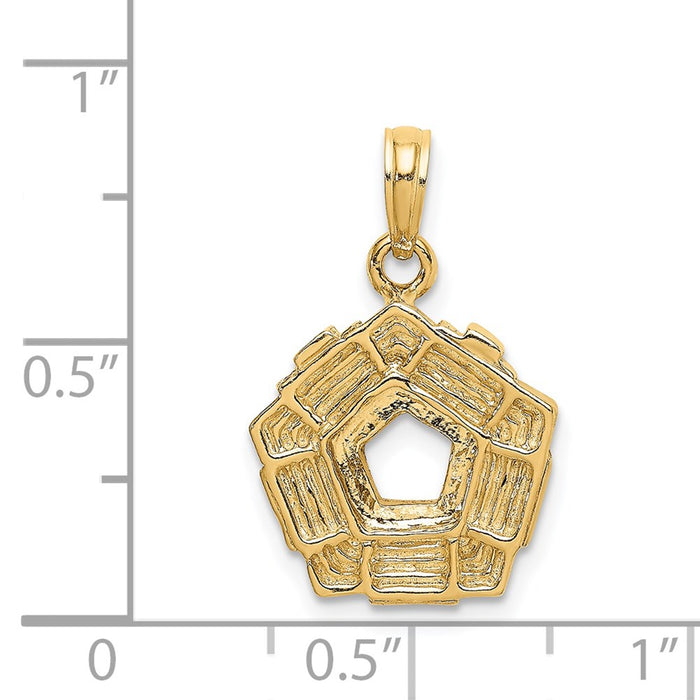 Million Charms 14K Yellow Gold Themed 3-D Washington D.C. Pentagon Overview Charm