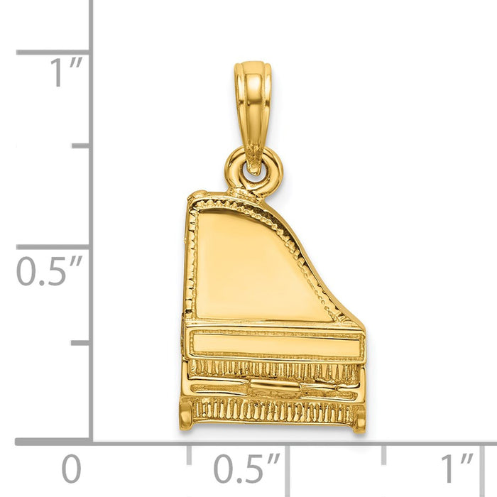 Million Charms 14K Yellow Gold Themed 3-D Moveable Grand Piano Charm