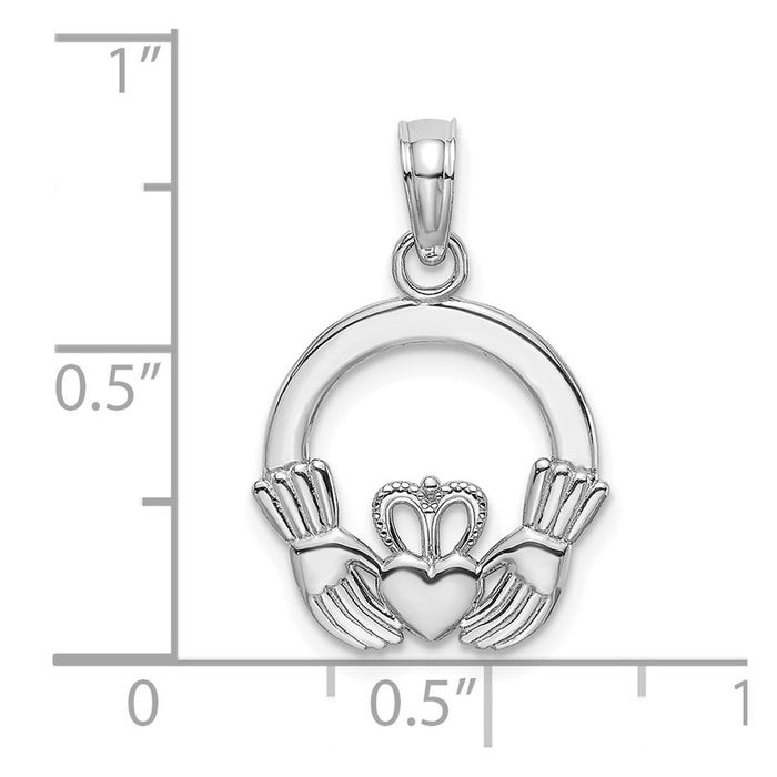 Million Charms 14K White Gold Themed Polished Round Claddagh Charm