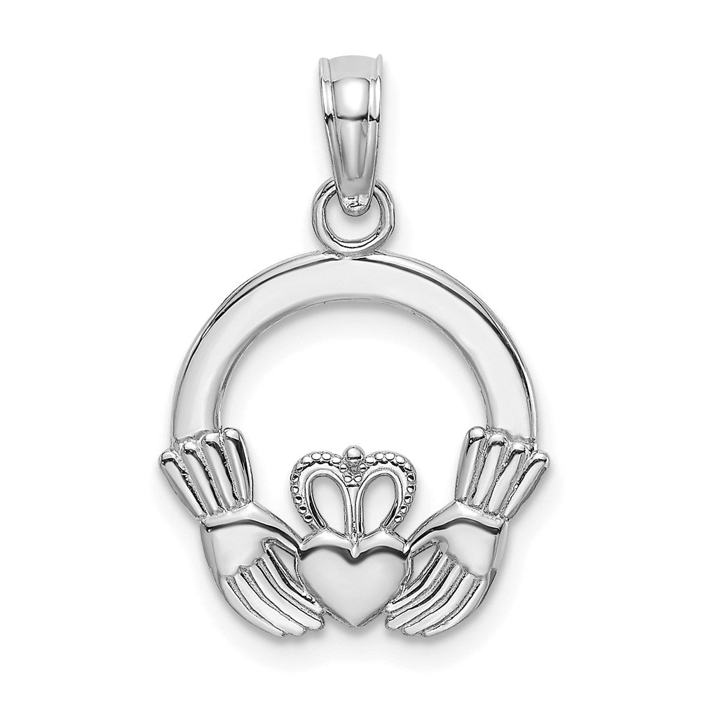 Million Charms 14K White Gold Themed Polished Round Claddagh Charm