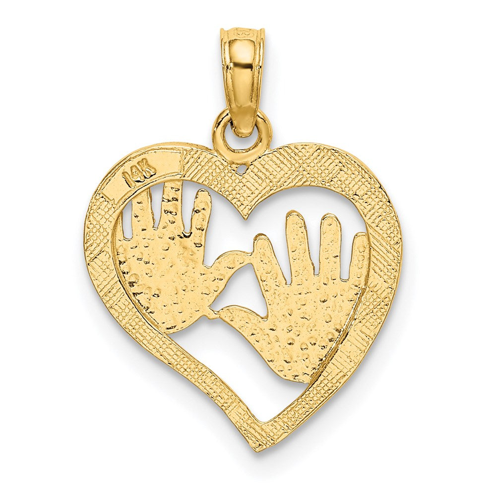 Million Charms 14K Yellow Gold Themed Cut-Out Double Hand Prints In Heart Charm