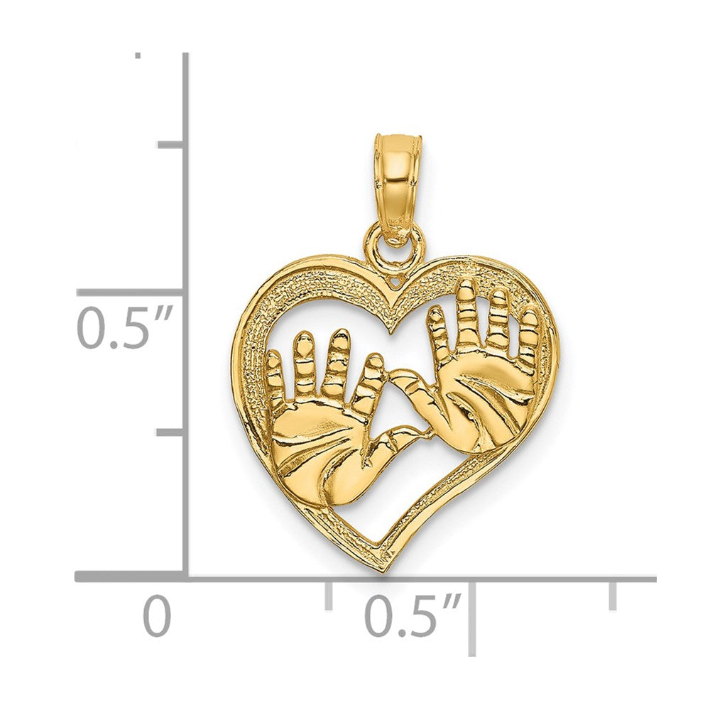 Million Charms 14K Yellow Gold Themed Cut-Out Double Hand Prints In Heart Charm