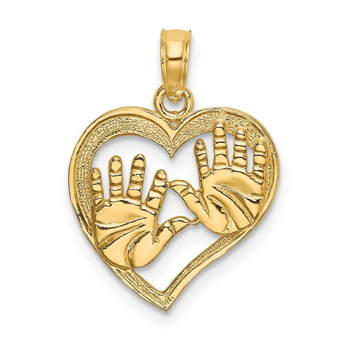 Million Charms 14K Yellow Gold Themed Cut-Out Double Hand Prints In Heart Charm