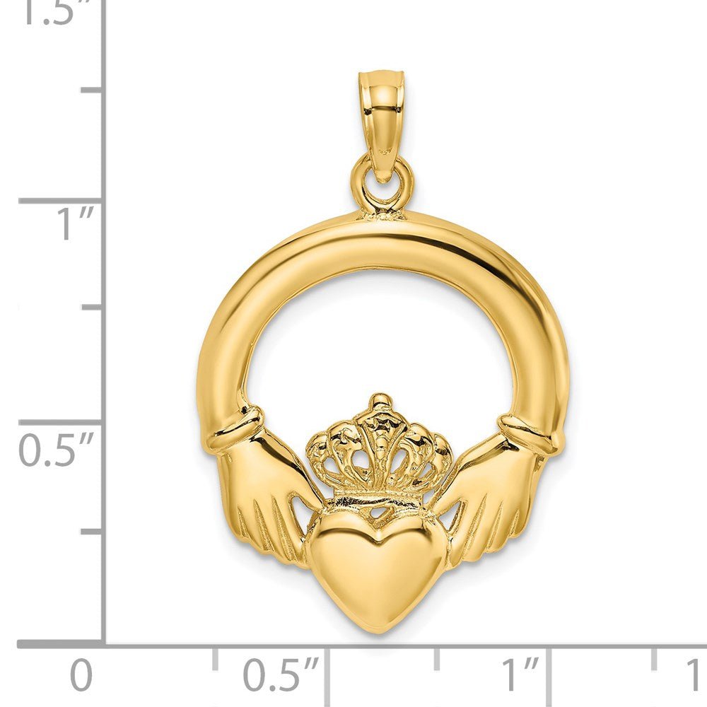 Million Charms 14K Yellow Gold Themed 2-D & Polished Large Claddagh Heart Charm