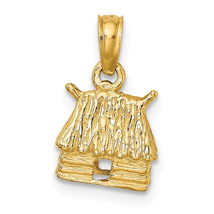 Million Charms 14K Yellow Gold Themed 3-D Bungalow Island Hut Charm