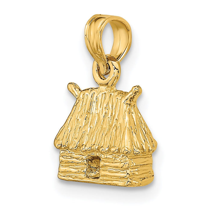 Million Charms 14K Yellow Gold Themed 3-D Bungalow Island Hut Charm