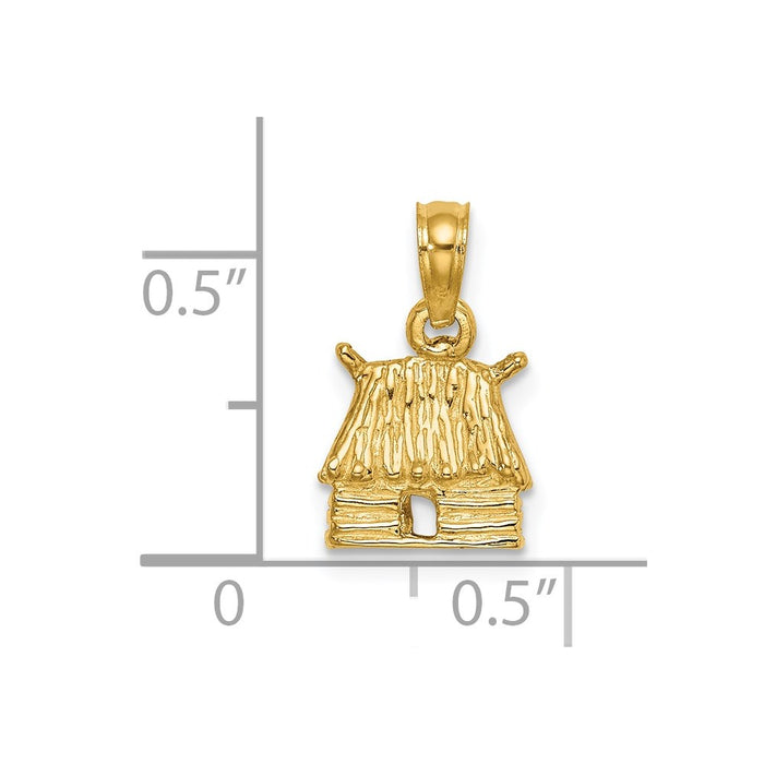 Million Charms 14K Yellow Gold Themed 3-D Bungalow Island Hut Charm