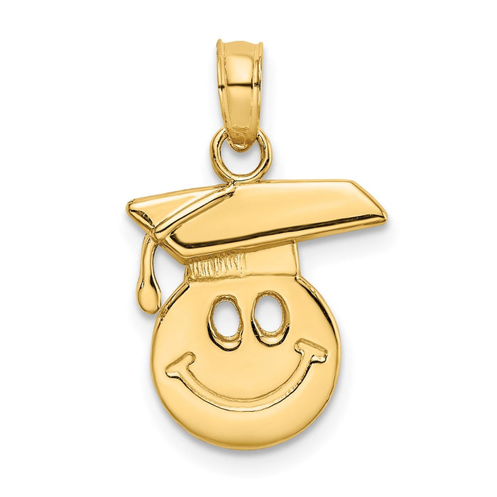 Million Charms 14K Yellow Gold Themed Polished Smiley Face With Graduation Cap Charm