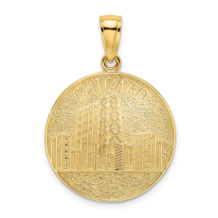 Million Charms 14K Yellow Gold Themed Chicago Skyline On Round Disc