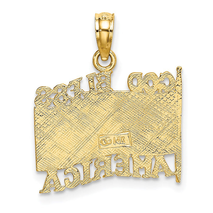 Million Charms 14K Yellow Gold Themed Polished & Textured God Bless America With Flag Charm
