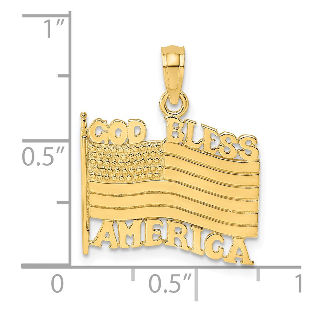 Million Charms 14K Yellow Gold Themed Polished & Textured God Bless America With Flag Charm