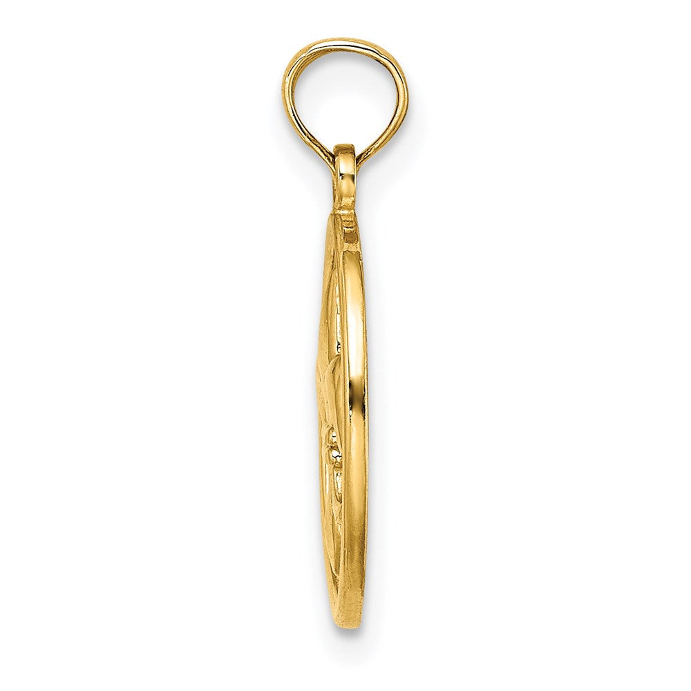 Million Charms 14K Yellow Gold Themed Fleur-De-Lis On Oval Disc Charm