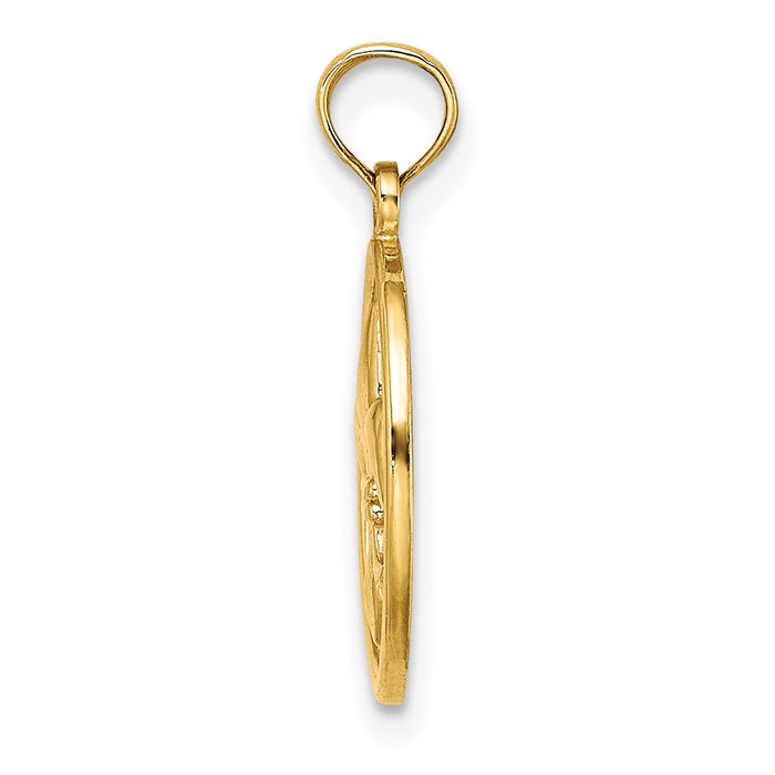 Million Charms 14K Yellow Gold Themed Fleur-De-Lis On Oval Disc Charm