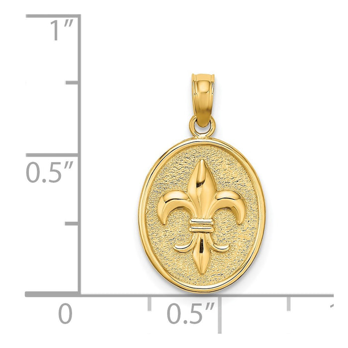 Million Charms 14K Yellow Gold Themed Fleur-De-Lis On Oval Disc Charm