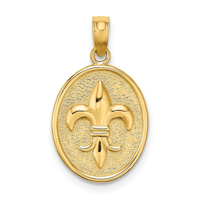 Million Charms 14K Yellow Gold Themed Fleur-De-Lis On Oval Disc Charm