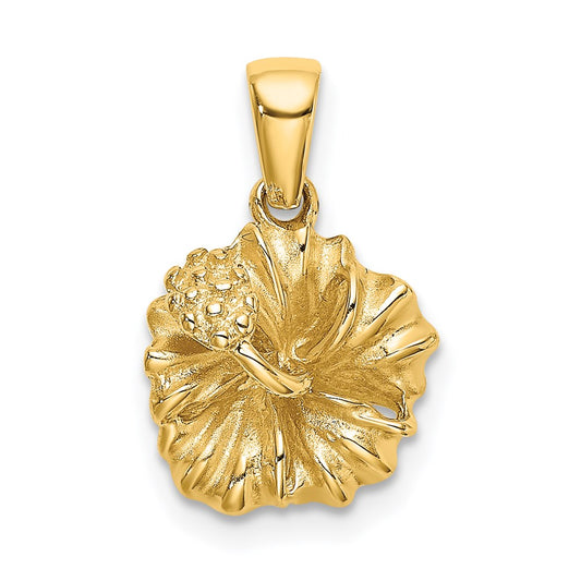 Million Charms 14K Yellow Gold Themed 2-D Textured Hibiscus Flower Charm