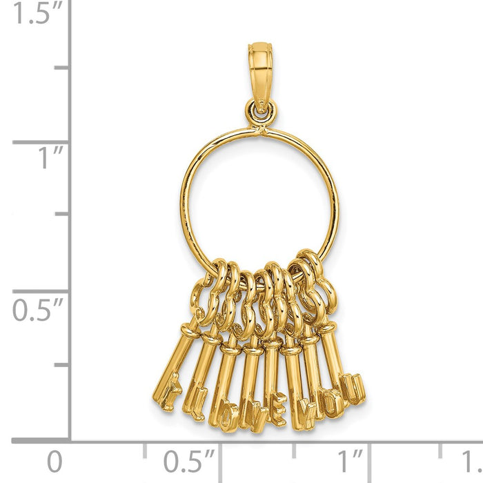 Million Charms 14K Yellow Gold Themed Moveable I Love You Key Chain Charm