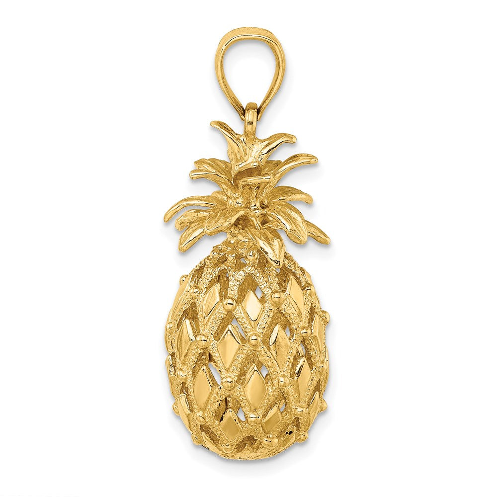 Million Charms 14K Yellow Gold Themed 3-D Textured & Polished Pineapple Charm