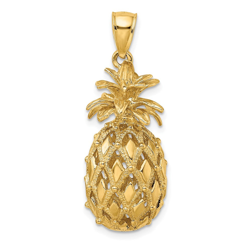 Million Charms 14K Yellow Gold Themed 3-D Textured & Polished Pineapple Charm