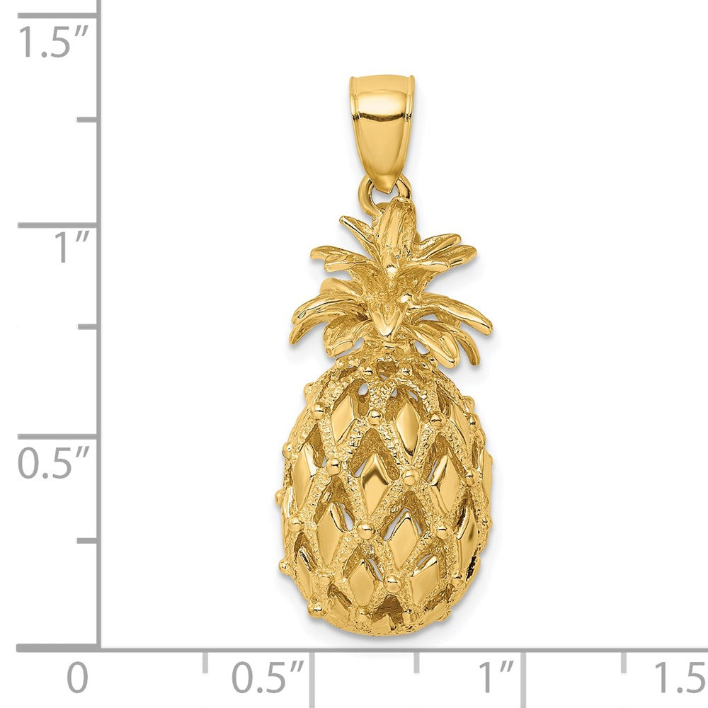 Million Charms 14K Yellow Gold Themed 3-D Textured & Polished Pineapple Charm