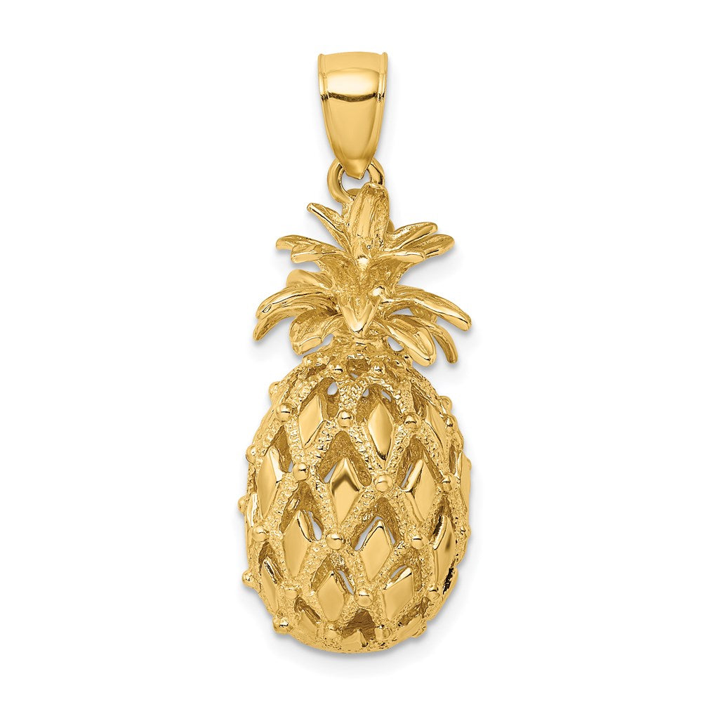 Million Charms 14K Yellow Gold Themed 3-D Textured & Polished Pineapple Charm