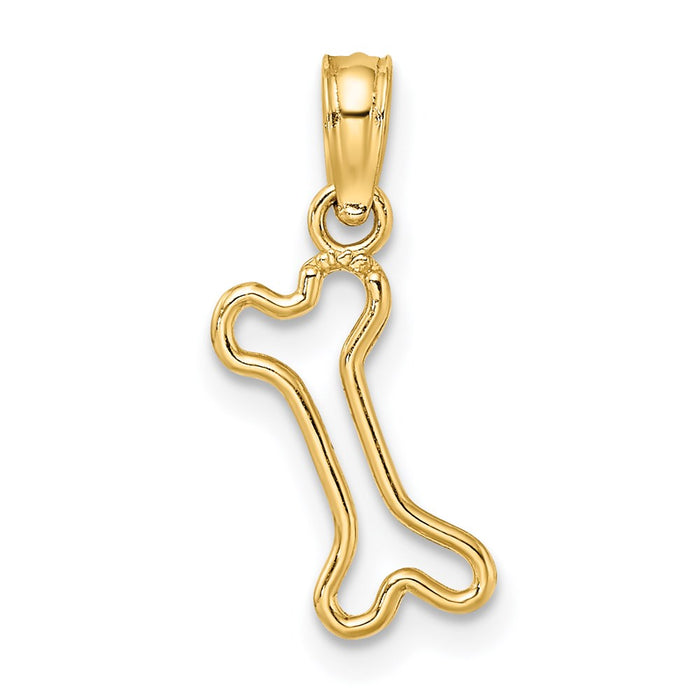 Million Charms 14K Yellow Gold Themed Cut-Out & Polished Mini Dog Bone Charm