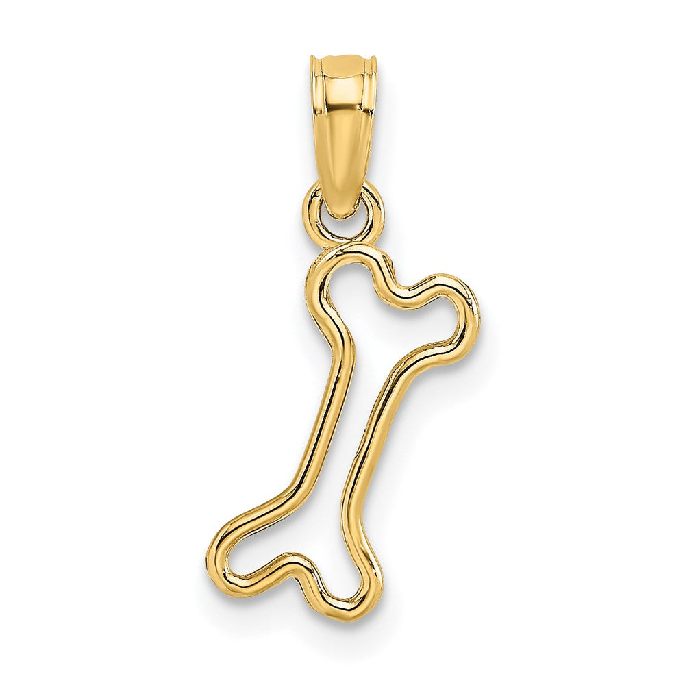 Million Charms 14K Yellow Gold Themed Cut-Out & Polished Mini Dog Bone Charm