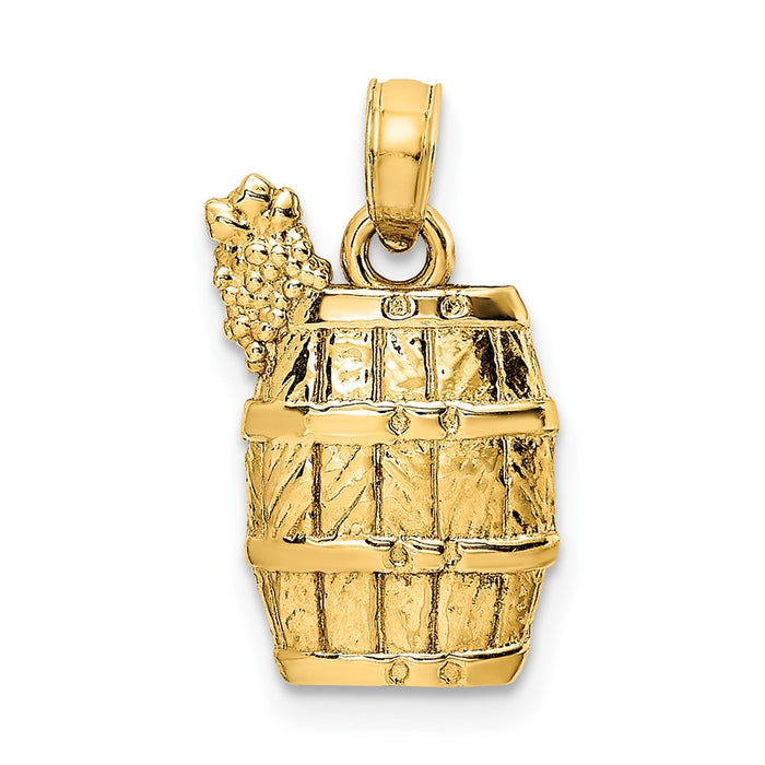Million Charms 14K Yellow Gold Themed 2-D Wine Barrel With Grapes Charm