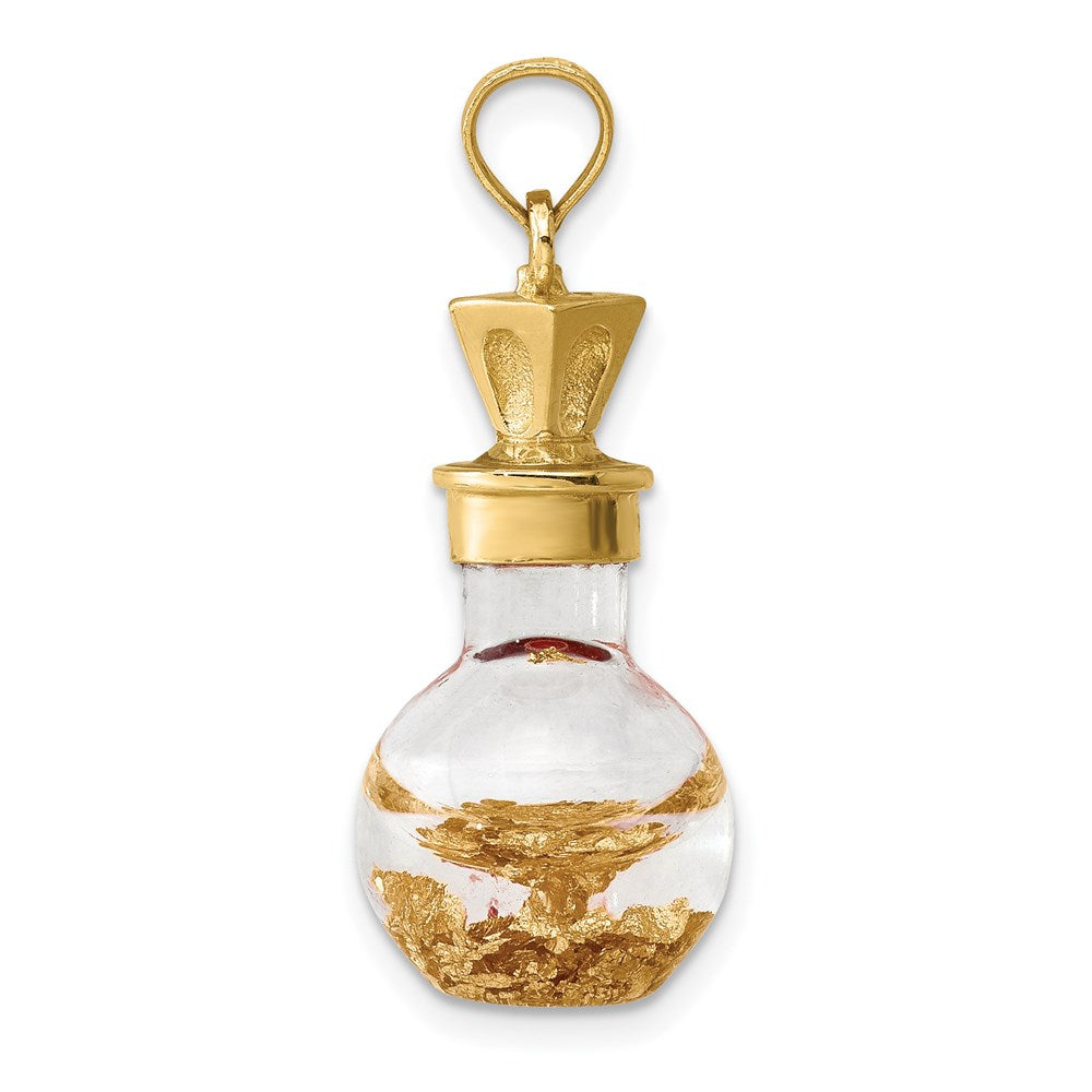 Million Charms 14K Yellow Gold Themed 3-D Gold Themed Leaf In Bottle Charm
