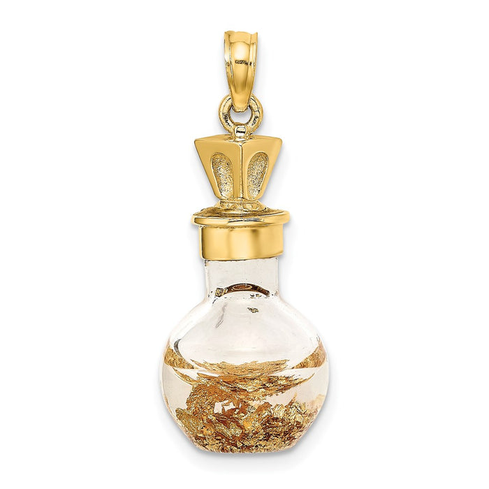 Million Charms 14K Yellow Gold Themed 3-D Gold Themed Leaf In Bottle Charm