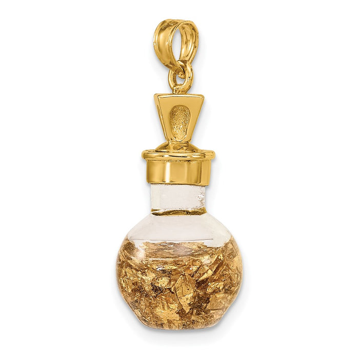 Million Charms 14K Yellow Gold Themed 3-D Gold Themed Leaf In Bottle Charm