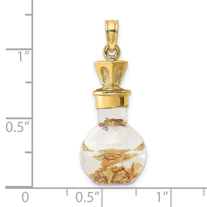 Million Charms 14K Yellow Gold Themed 3-D Gold Themed Leaf In Bottle Charm