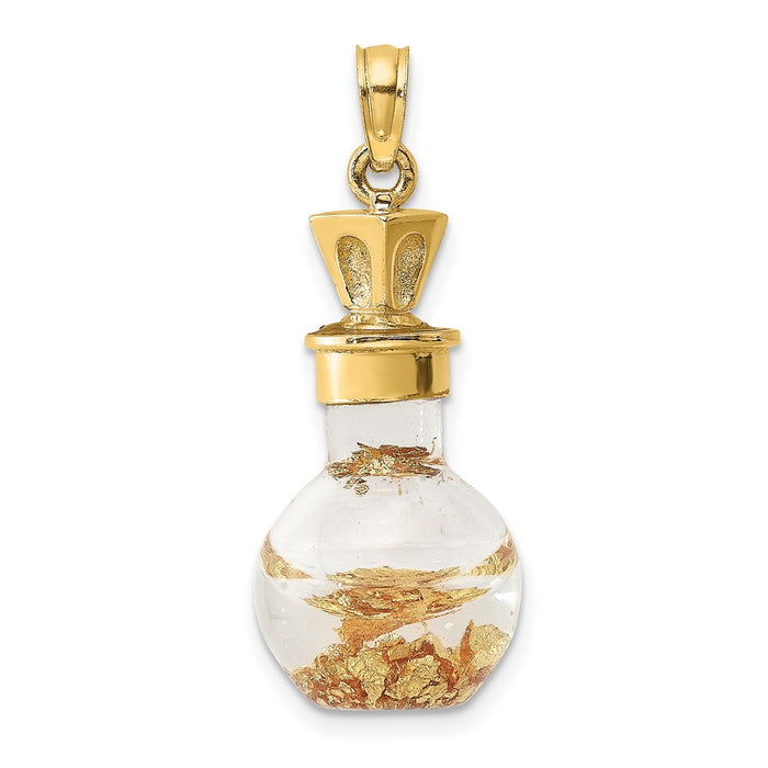 Million Charms 14K Yellow Gold Themed 3-D Gold Themed Leaf In Bottle Charm