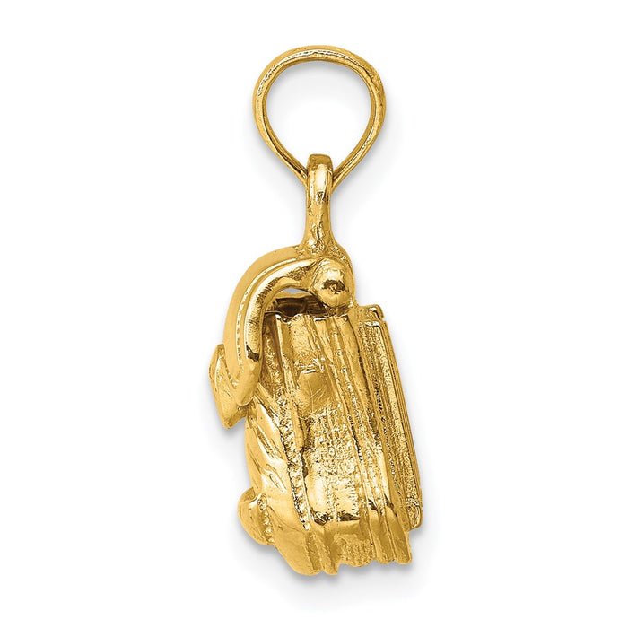 Million Charms 14K Yellow Gold Themed 3-D & Polished Back Pack With Moveable Lid Charm
