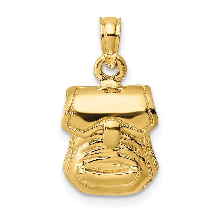 Million Charms 14K Yellow Gold Themed 3-D & Polished Back Pack With Moveable Lid Charm