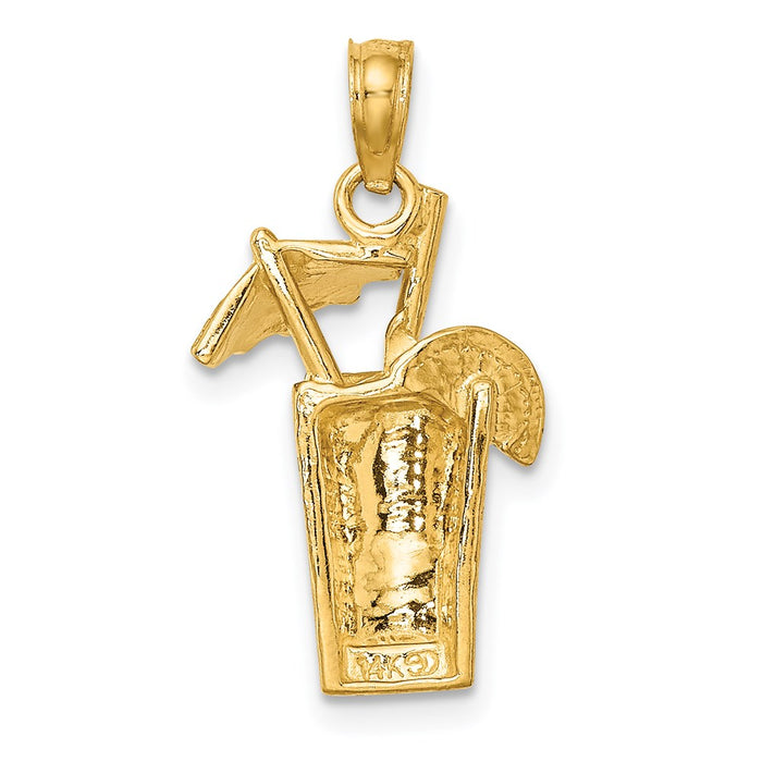 Million Charms 14K Yellow Gold Themed 2-D Cocktail Drink With Umbrella Charm
