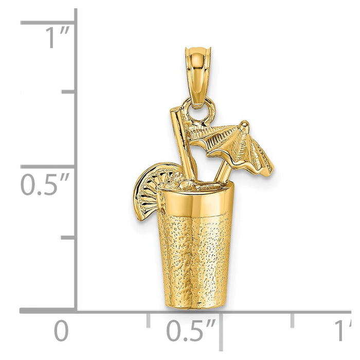 Million Charms 14K Yellow Gold Themed 2-D Cocktail Drink With Umbrella Charm