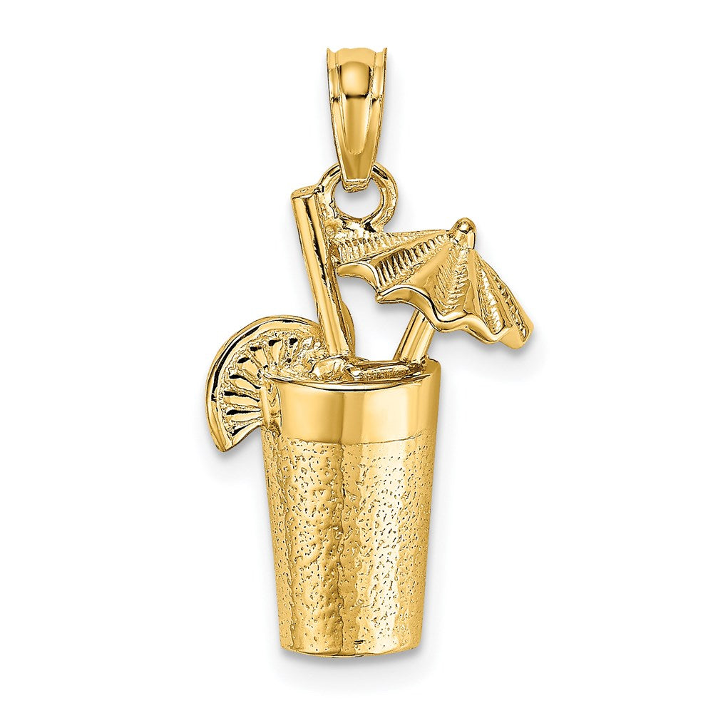 Million Charms 14K Yellow Gold Themed 2-D Cocktail Drink With Umbrella Charm
