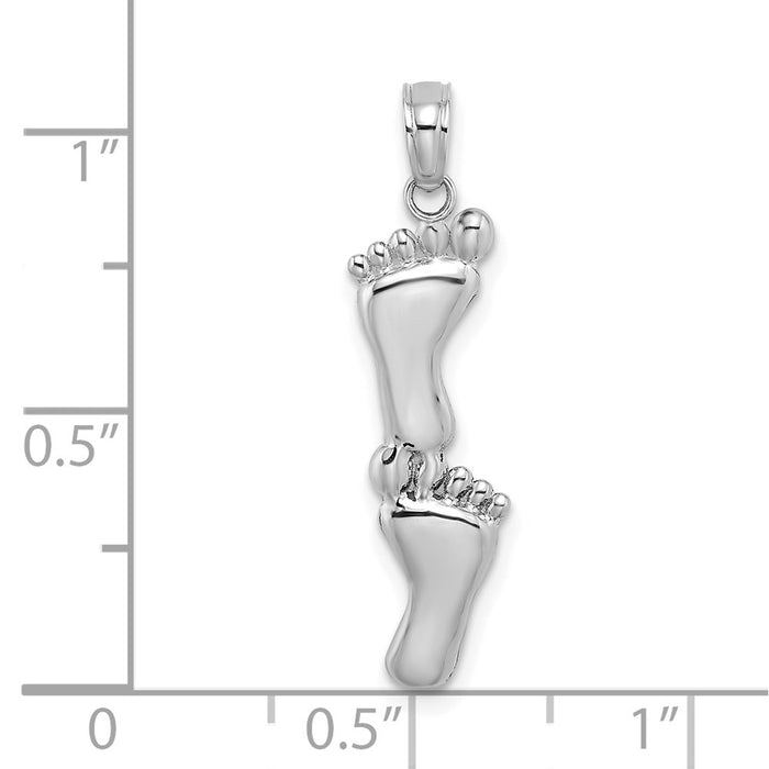 Million Charms 14K White Gold Themed Polished Double Vertical Feet Charm