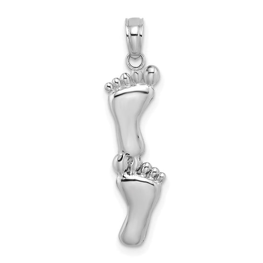 Million Charms 14K White Gold Themed Polished Double Vertical Feet Charm