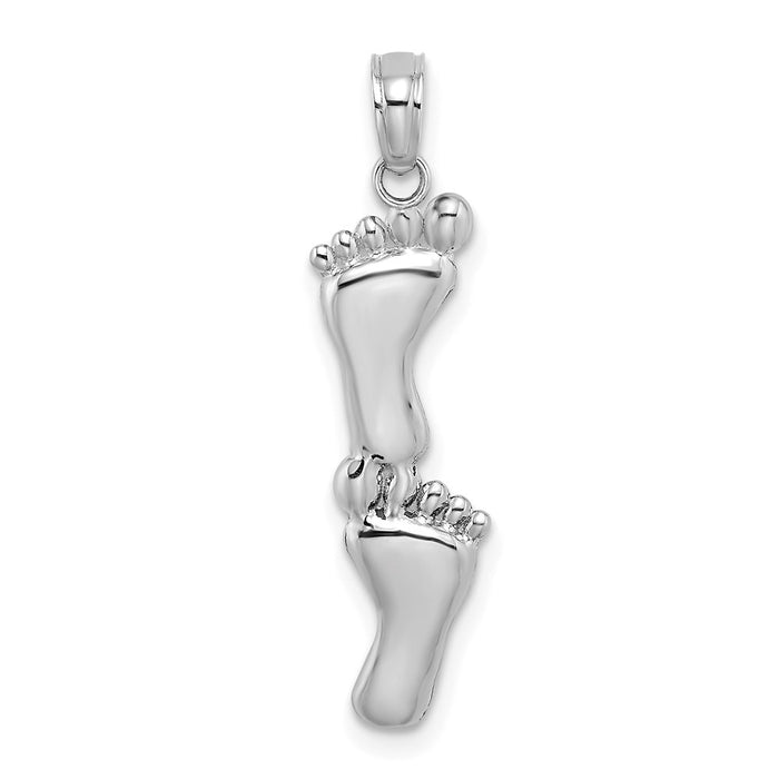 Million Charms 14K White Gold Themed Polished Double Vertical Feet Charm