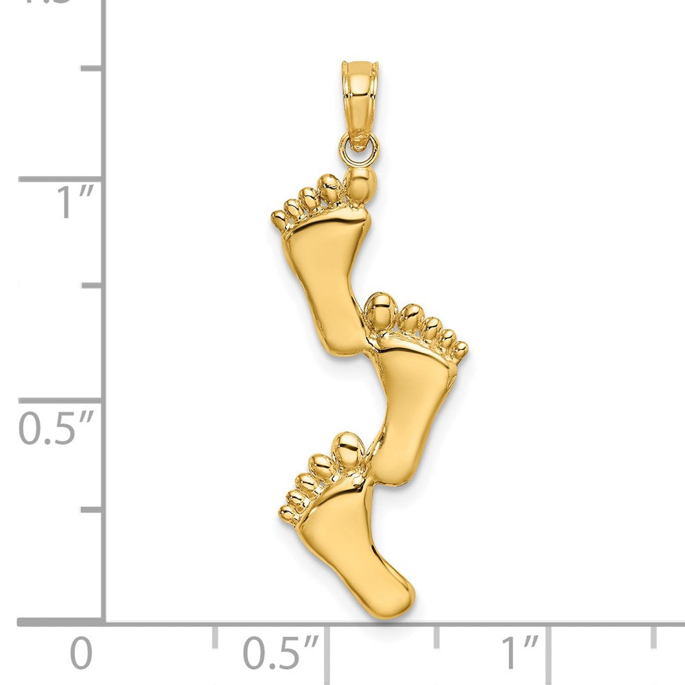 Million Charms 14K Yellow Gold Themed Polished Triple Vertical Feet Charm